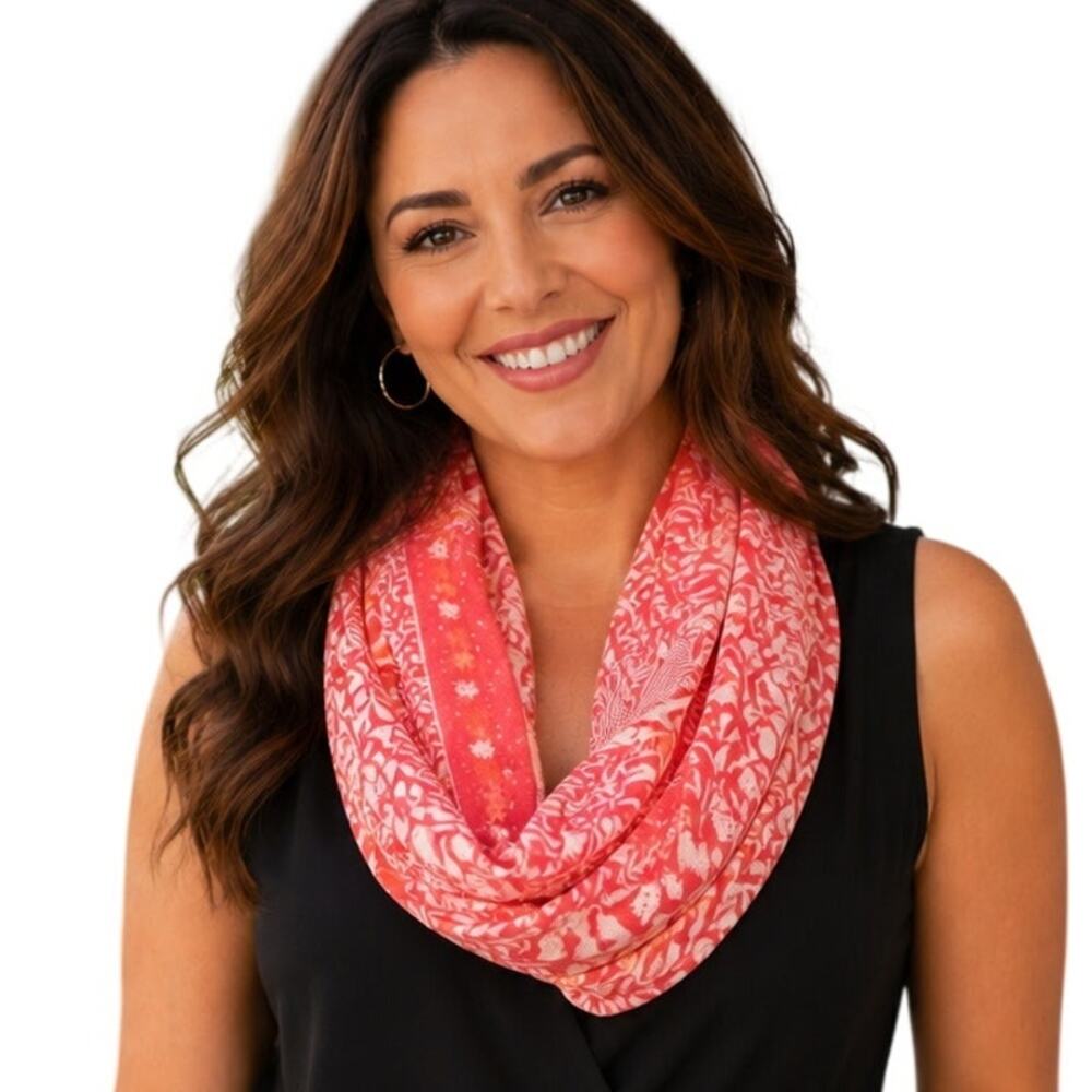 LOFT Pink White Infinity Scarf Womens Bird Floral Print